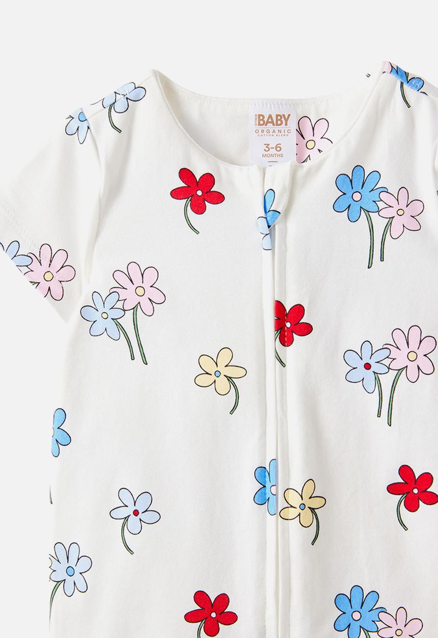 Cotton On - The Short Sleeve Zip Romper - Vanilla/Meadow Floral