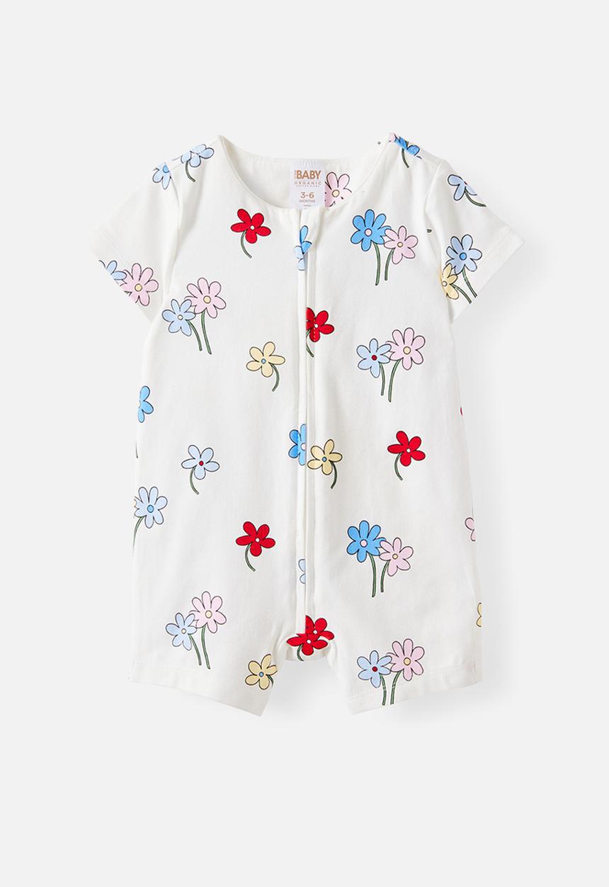 Cotton On - The Short Sleeve Zip Romper - Vanilla/Meadow Floral