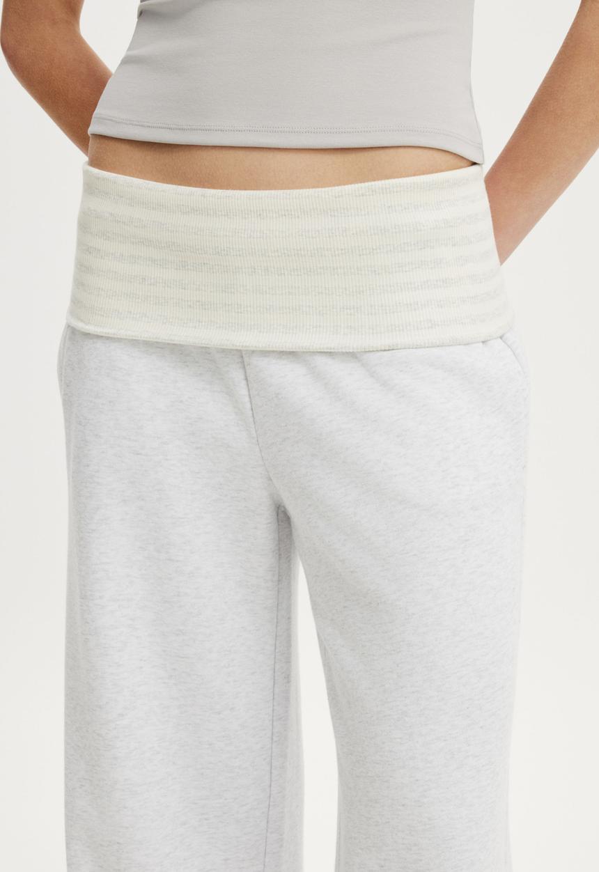 Cotton On - Fold Over Waistband Sweatpant - Light Grey Marle/Stripe