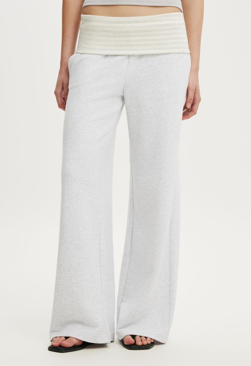 Cotton On - Fold Over Waistband Sweatpant - Light Grey Marle/Stripe