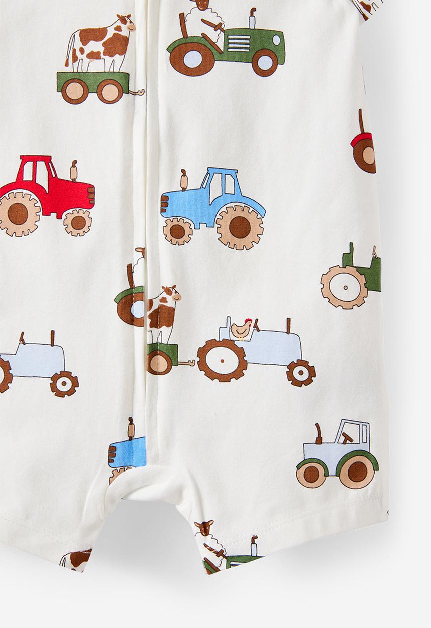 Cotton On - The Short Sleeve Zip Romper - Vanilla/Farmer S Truck