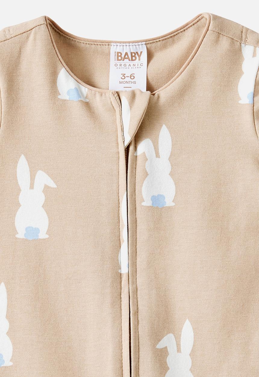 Cotton On - The Short Sleeve Zip Romper - Latte Cream/Bunny Tails