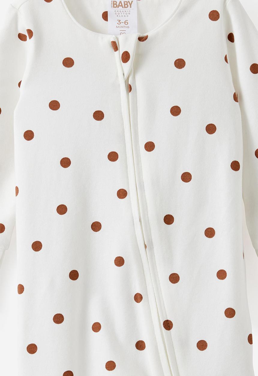 Cotton On - The Long Sleeve Zip Romper - Vanilla/Polka Dot