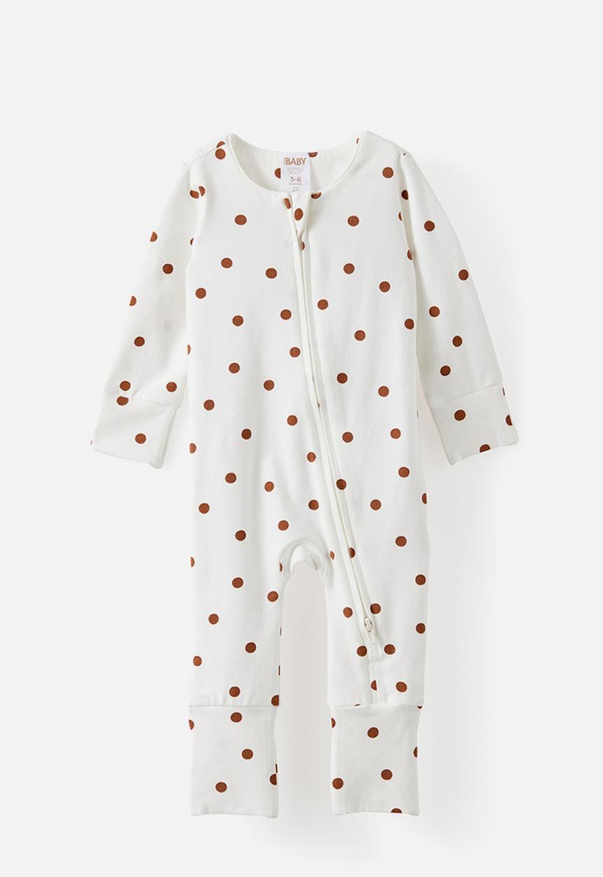 Cotton On - The Long Sleeve Zip Romper - Vanilla/Polka Dot