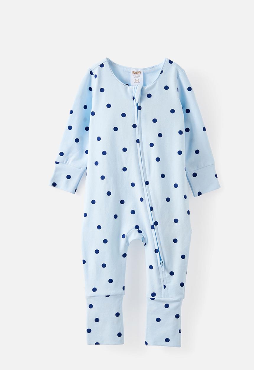 Cotton On - The Long Sleeve Zip Romper - Blue Whisper/Polka Dot