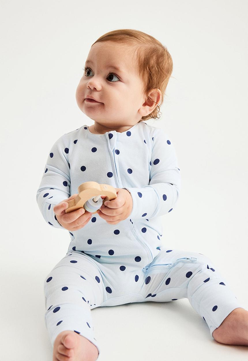 Cotton On - The Long Sleeve Zip Romper - Blue Whisper/Polka Dot