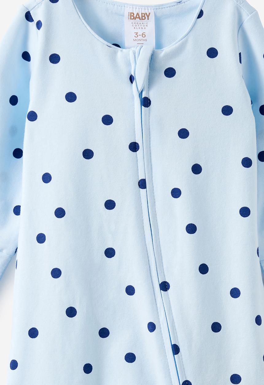 Cotton On - The Long Sleeve Zip Romper - Blue Whisper/Polka Dot