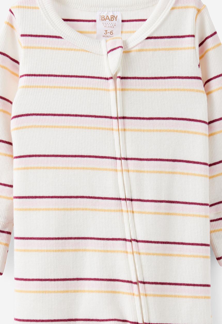 Cotton On - The Long Sleeve Zip Romper - Vanilla-Tea Party Pink/Max Stripe