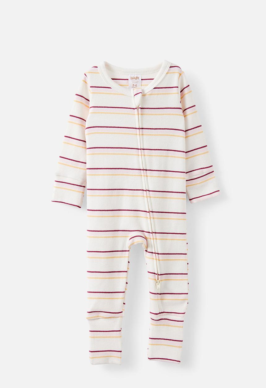 Cotton On - The Long Sleeve Zip Romper - Vanilla-Tea Party Pink/Max Stripe