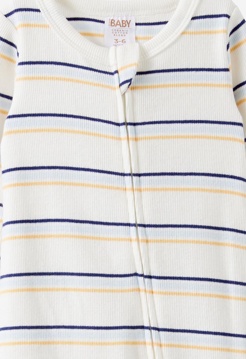 Cotton On - The Long Sleeve Zip Romper - Vanilla-Blue Whisper/Max Stripe