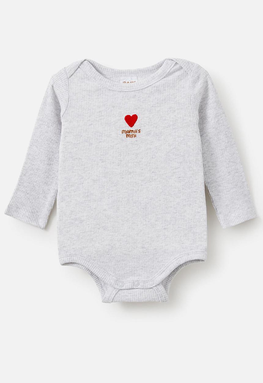 Cotton On - Organic Pointelle Long Sleeve Bubbysuit - Snow Marle/Mama S Mini