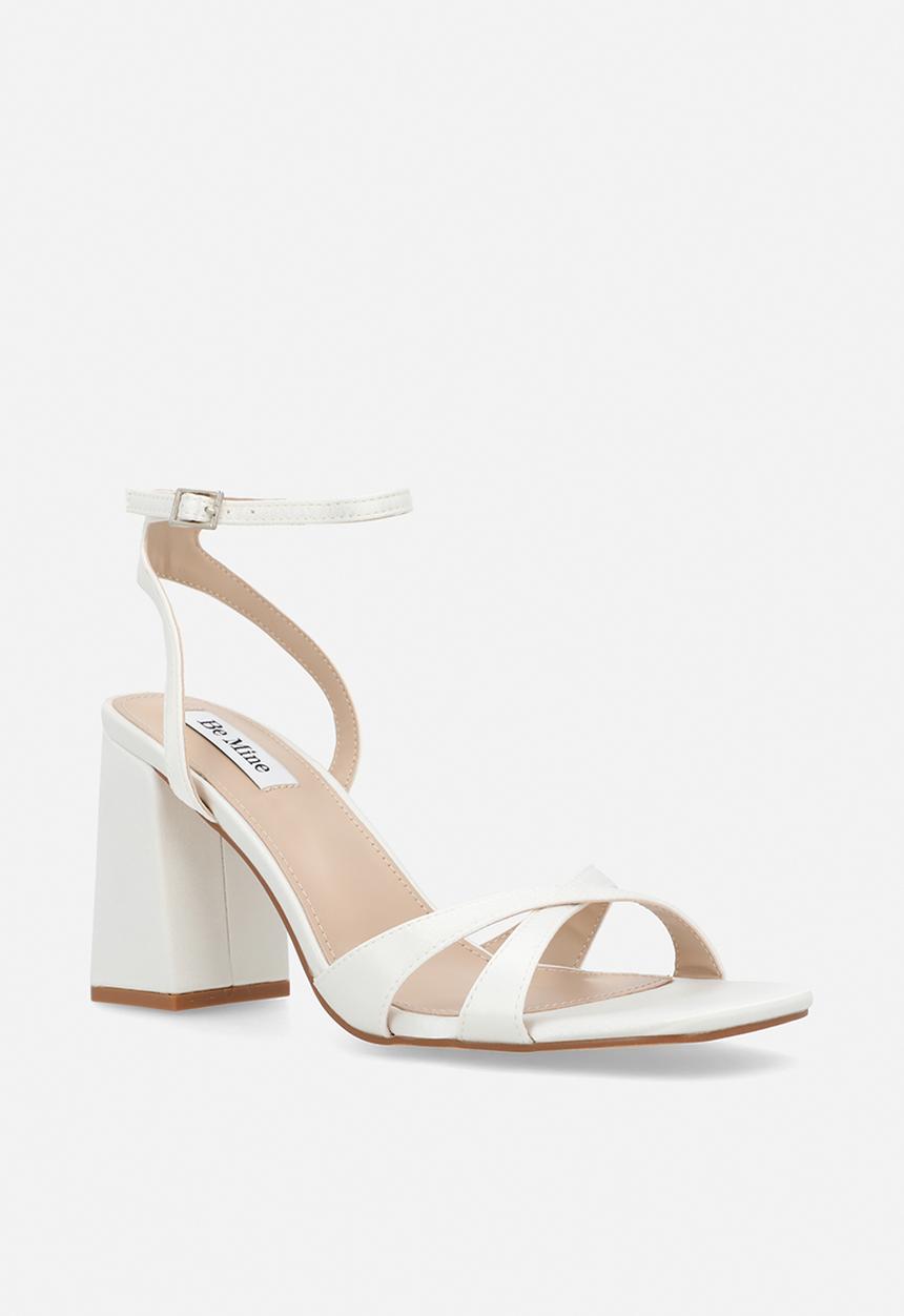 Be Mine - Eshma open toe block heel ankle strap - ivory satin