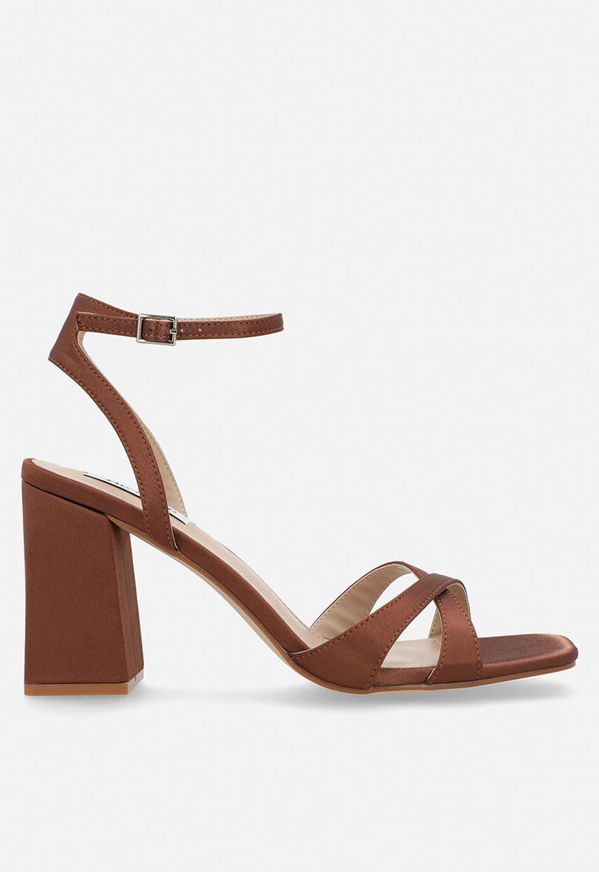 Be Mine - Eshma open toe block heel ankle strap - mocha satin