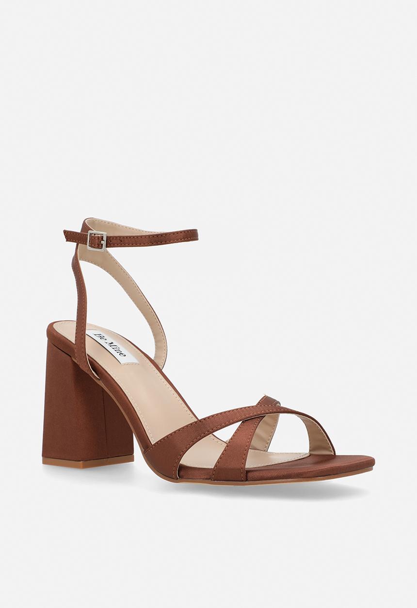 Be Mine - Eshma open toe block heel ankle strap - mocha satin