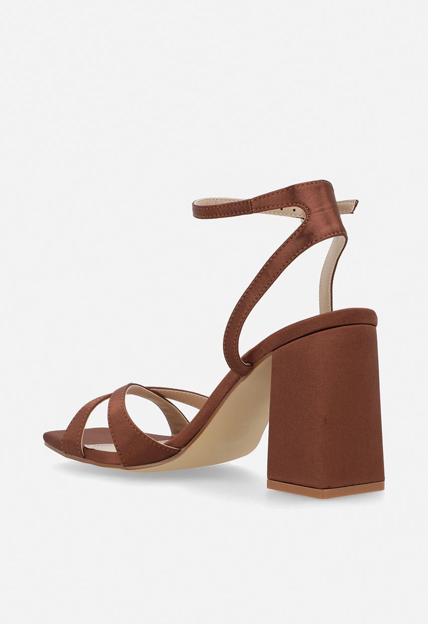 Be Mine - Eshma open toe block heel ankle strap - mocha satin