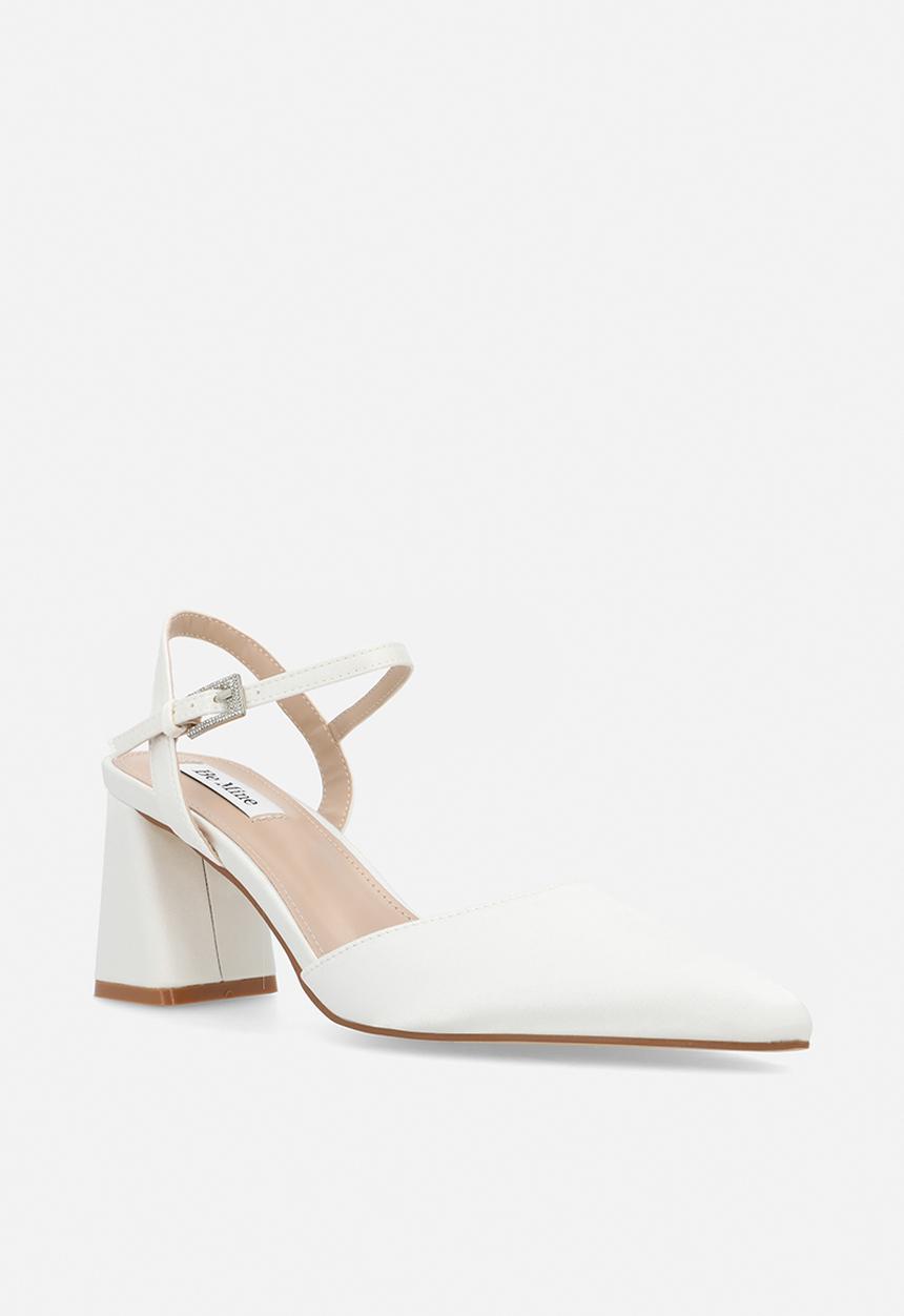Be Mine - Ravina closed toe block heel ankle strap - ivory satin
