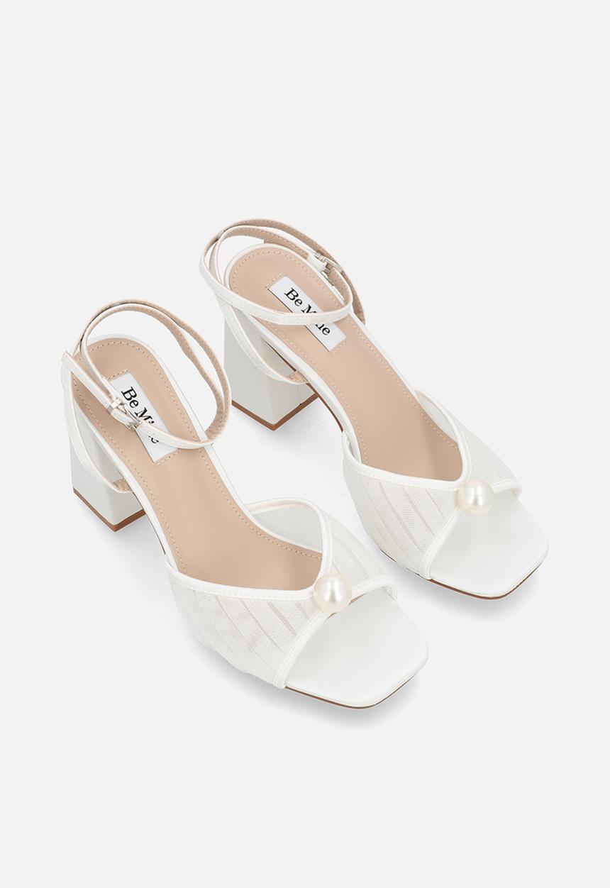 Be Mine - Punam open toe block heel ankle strap - ivory satin