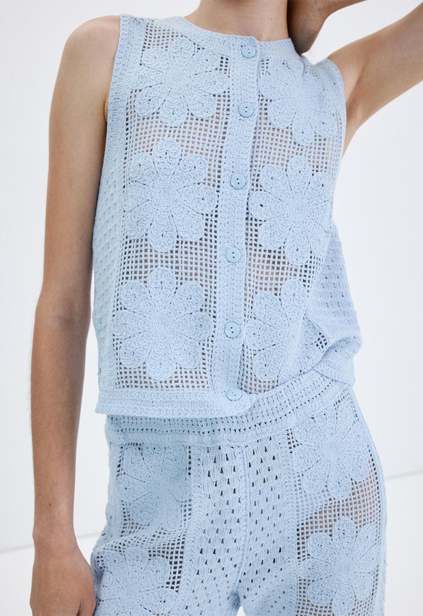 MANGO - Vest daisy - light/pastel blue