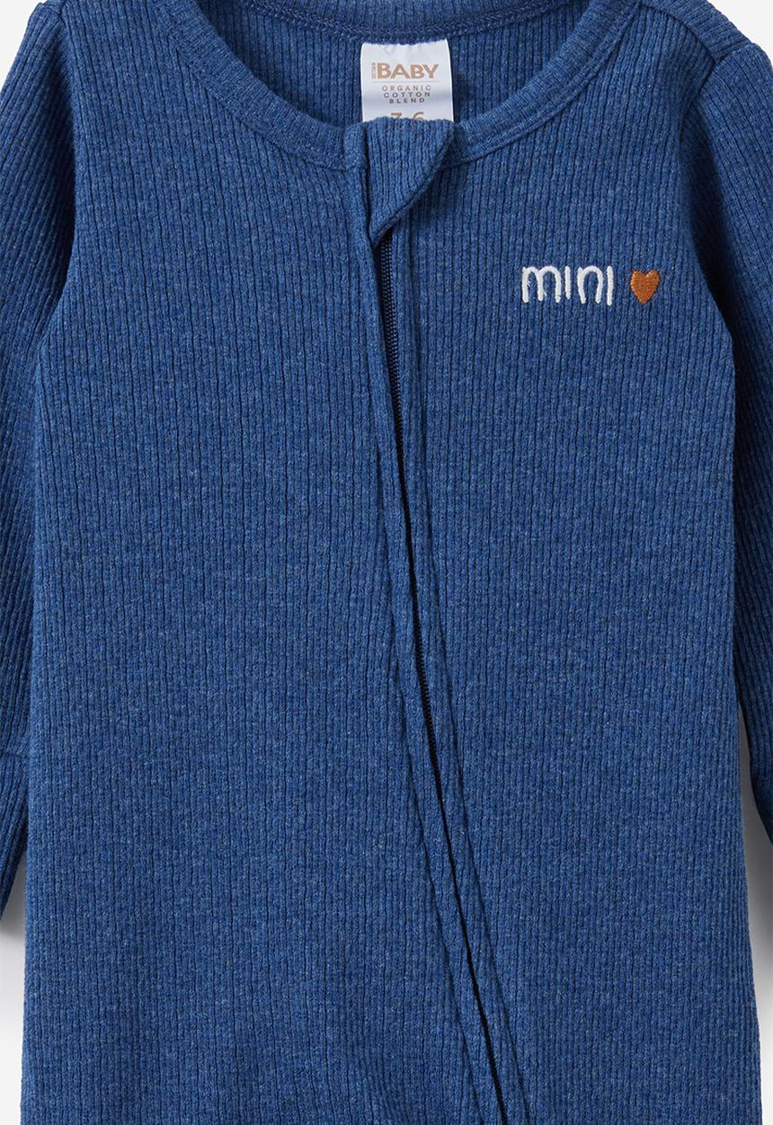 Cotton On - Organic Pointelle Zip Romper - Midnight Sky Marle/Mini