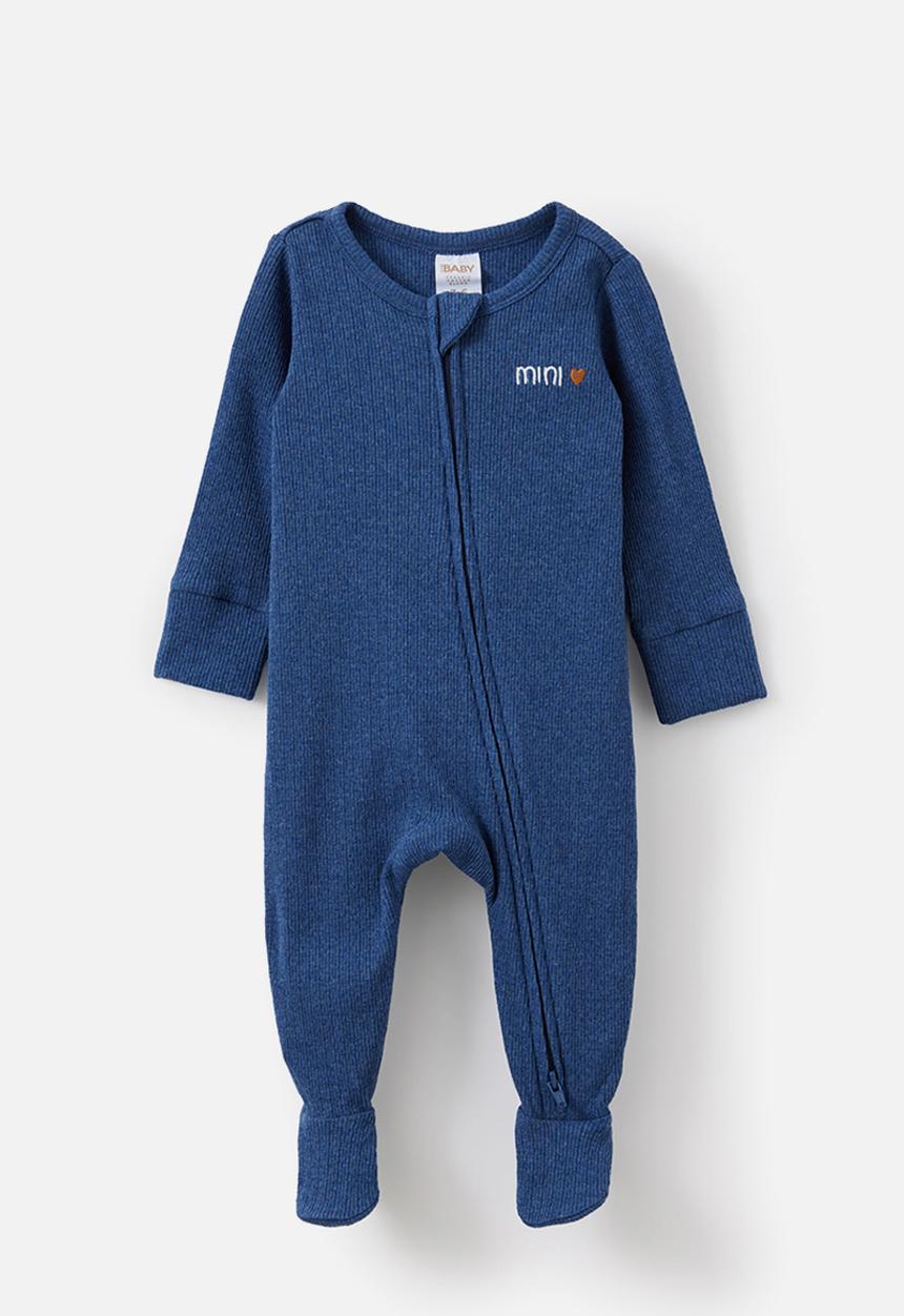 Cotton On - Organic Pointelle Zip Romper - Midnight Sky Marle/Mini
