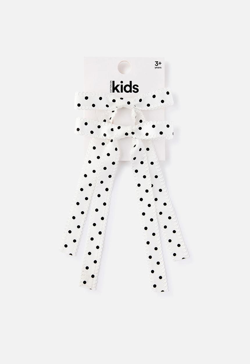 Cotton On - Birdie Bow Hair Clip - White/Satin Polka Dot