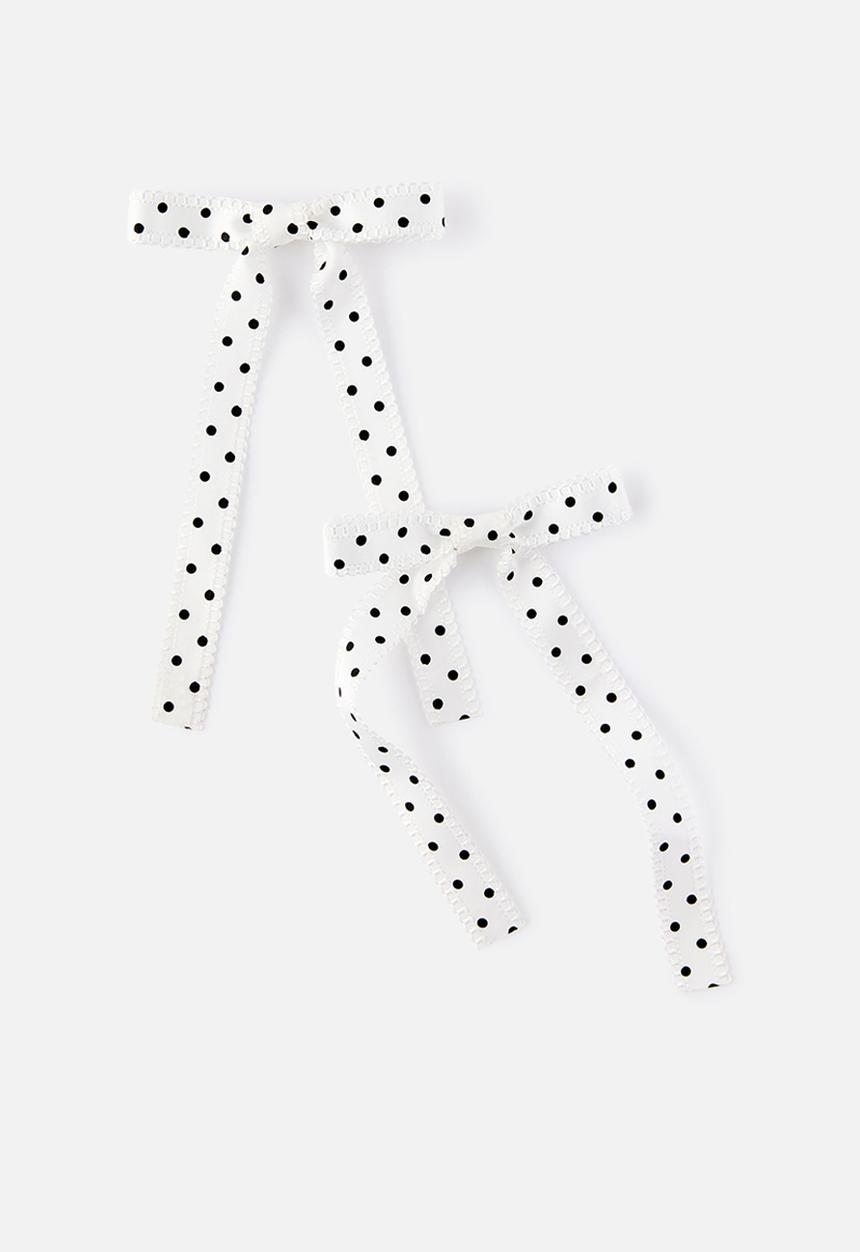 Cotton On - Birdie Bow Hair Clip - White/Satin Polka Dot