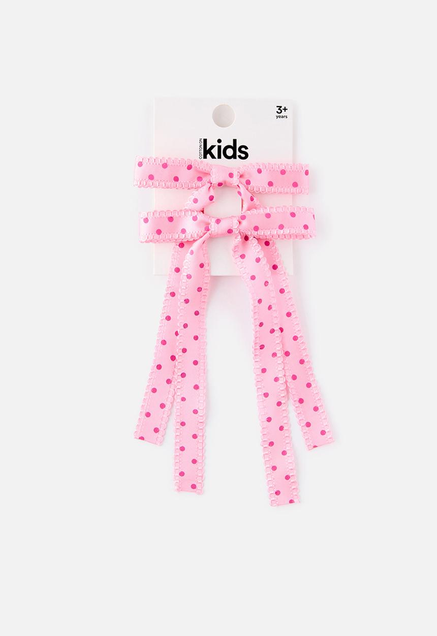 Cotton On - Birdie Bow Hair Clip - Strawberry Milk/Satin Polka Dot