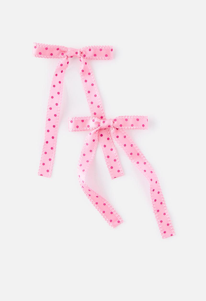 Cotton On - Birdie Bow Hair Clip - Strawberry Milk/Satin Polka Dot