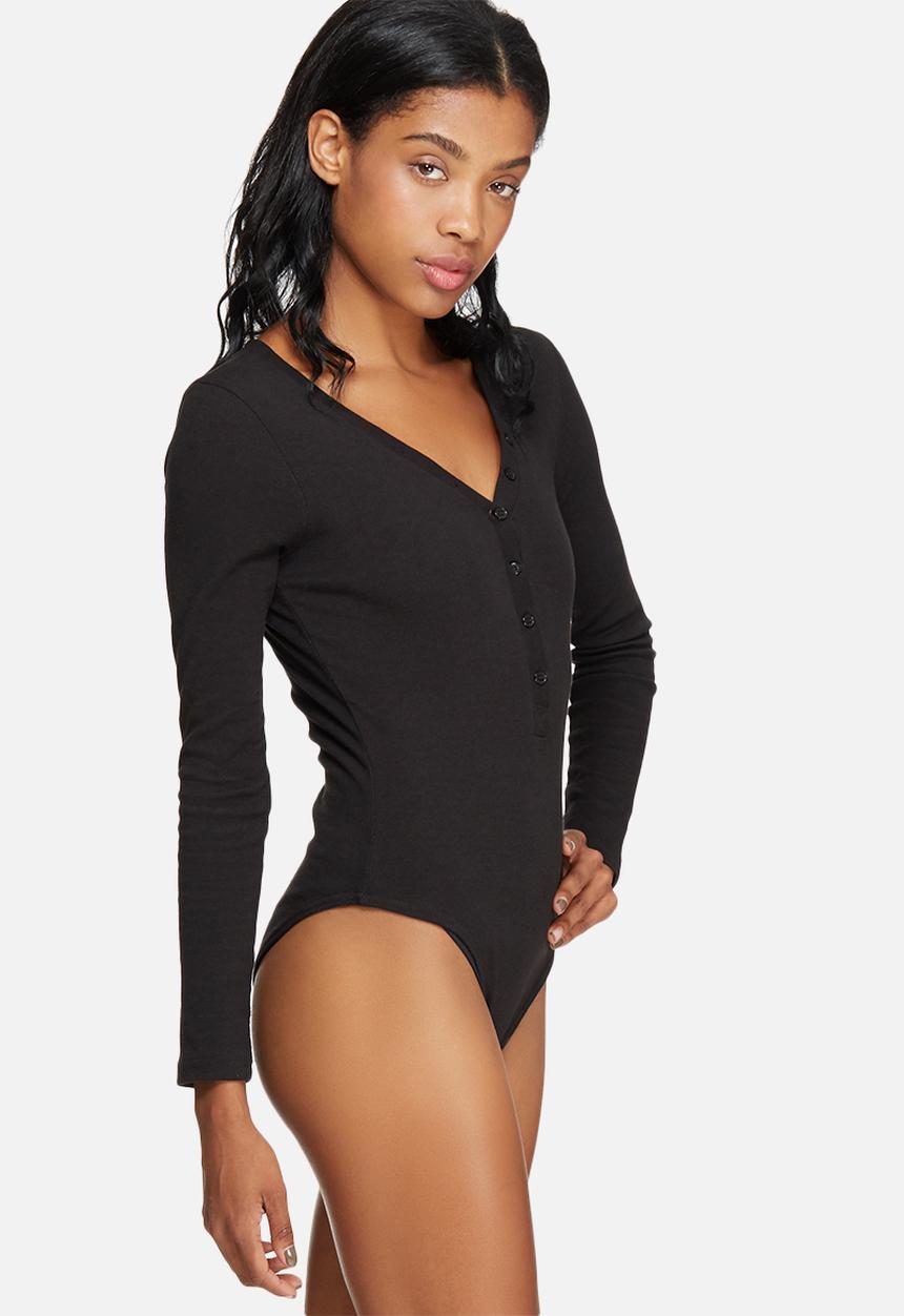 Missguided - Ribbed long sleeve button front bodysuit