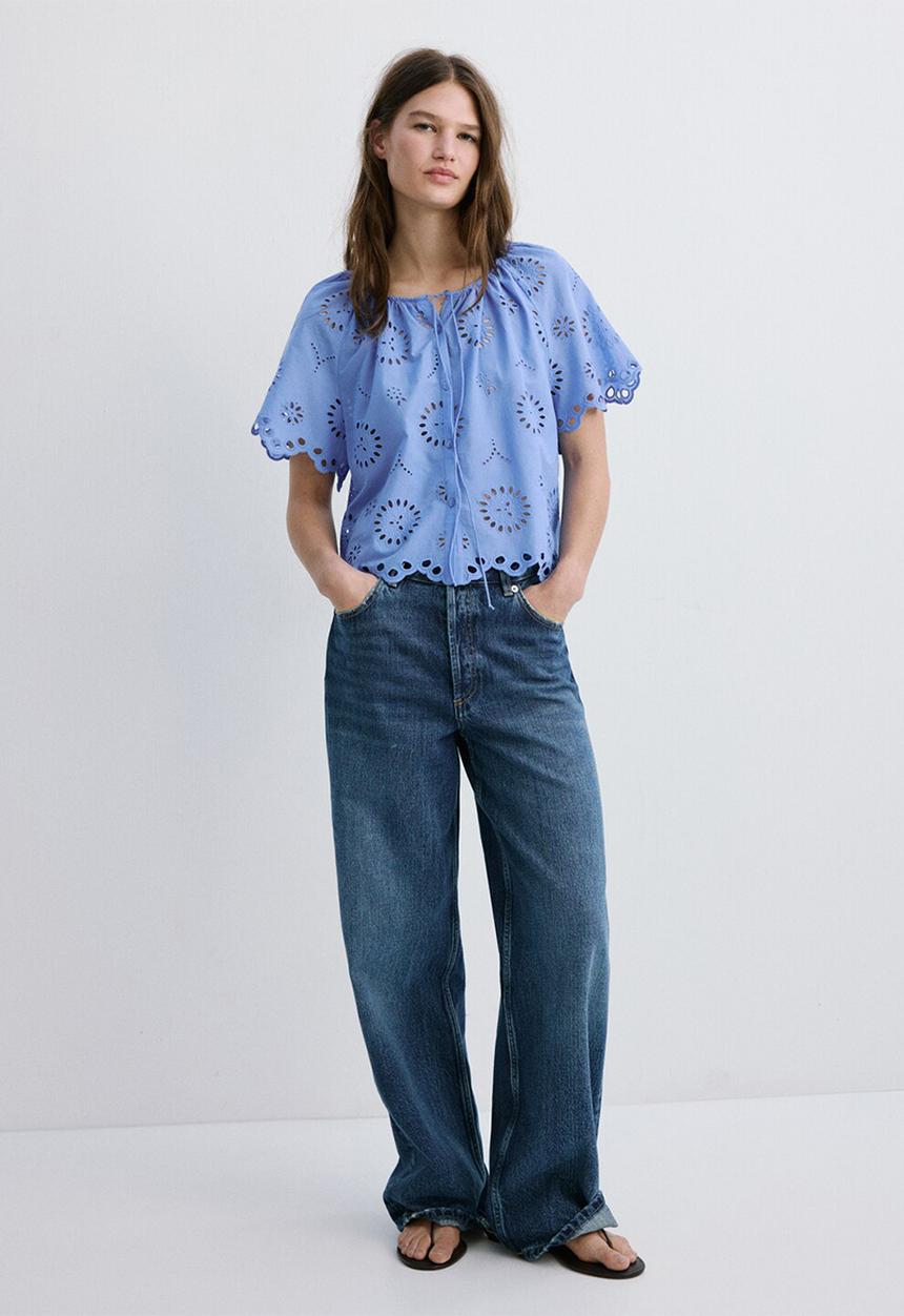 MANGO - Blouse brotes - medium blue