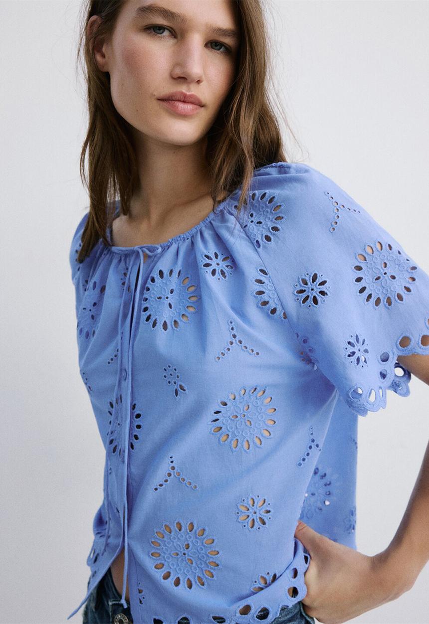MANGO - Blouse brotes - medium blue