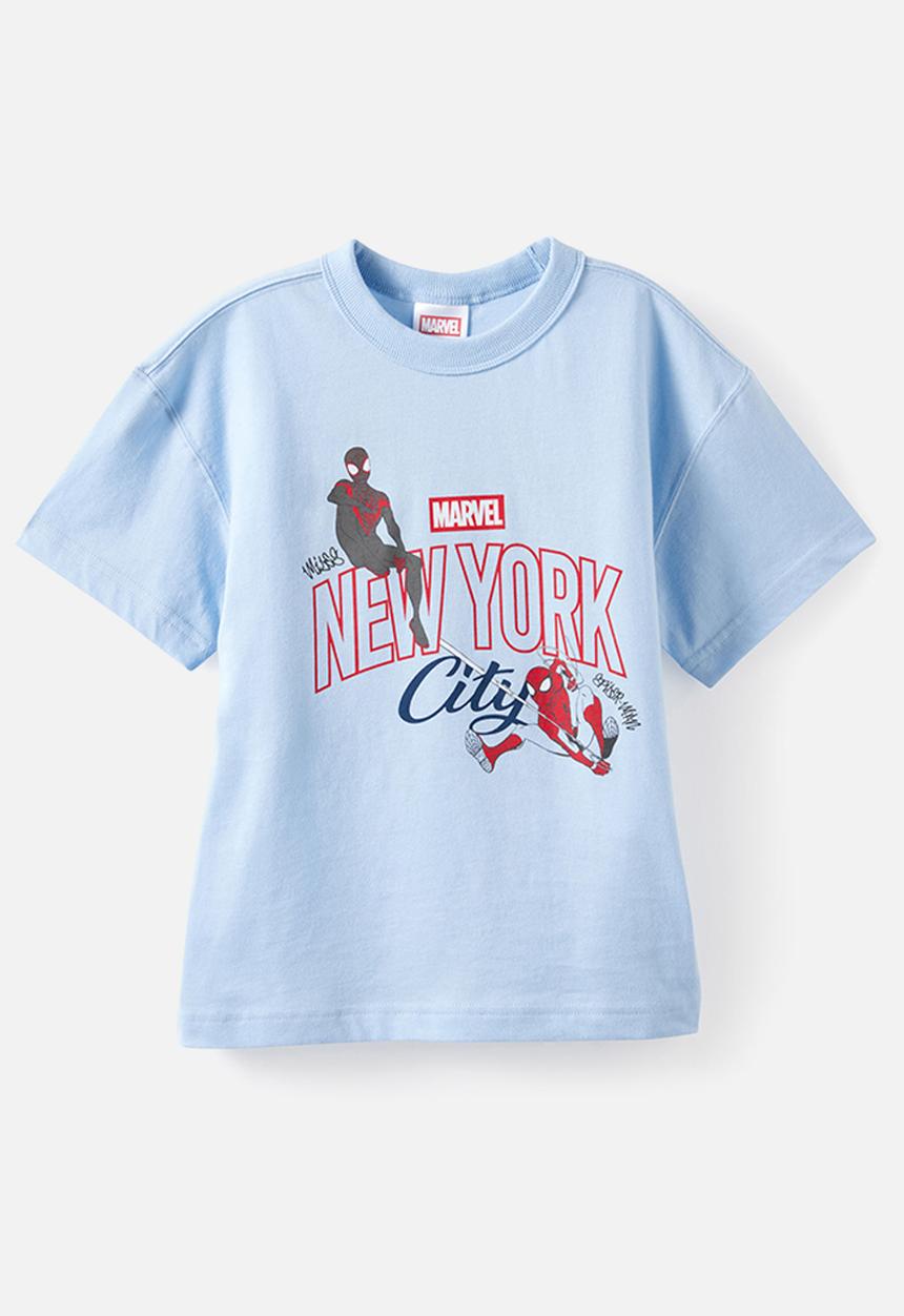 Cotton On - Licensed Drop Shoulder Short Sleeve Tee -  Lcn Mar Dawn Blue/Spidey New York