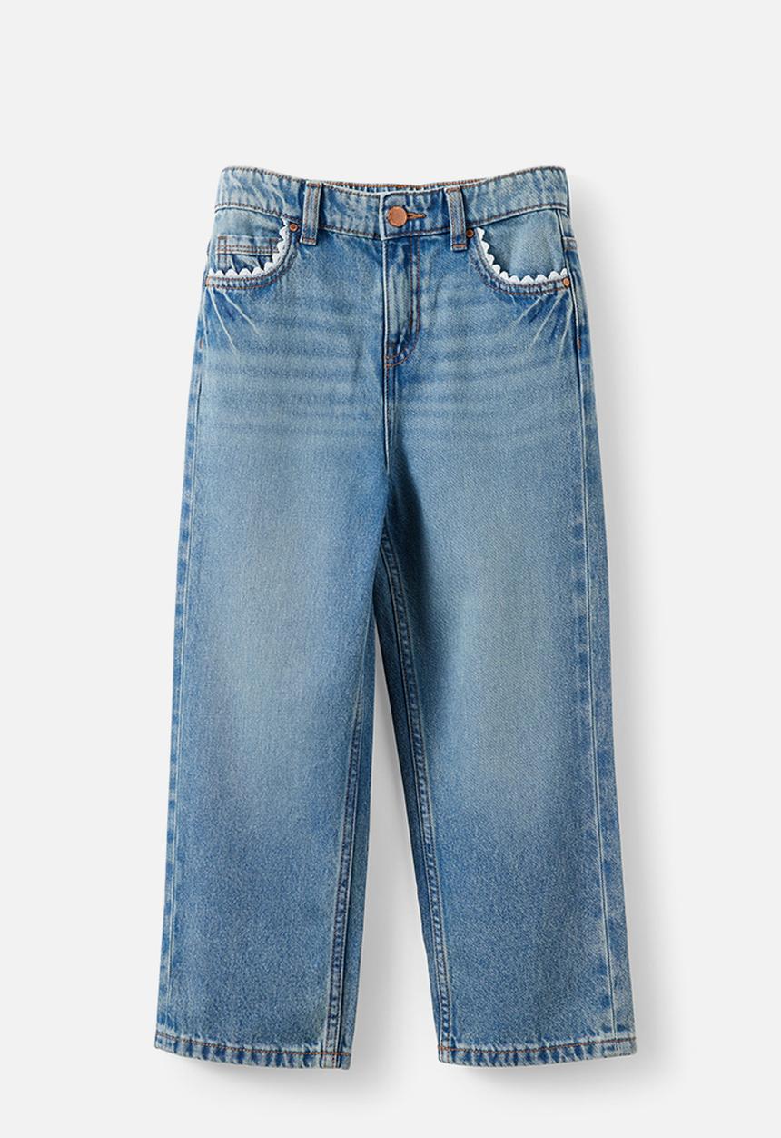 Cotton On - Unisex Straight Leg Denim Jean - Blue Haven Mid Blue/Pocket Trim