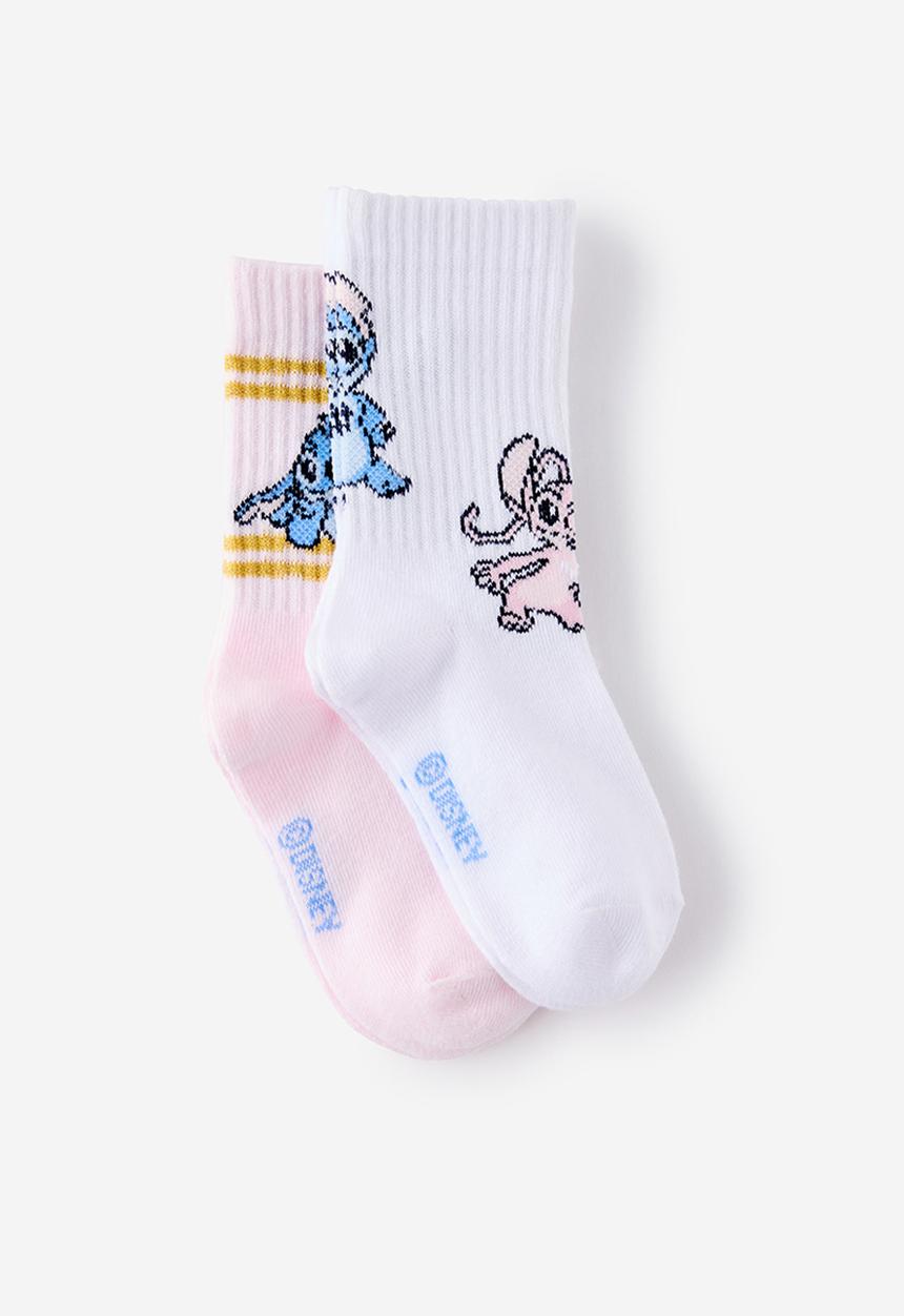 Cotton On - 2Pk Lcn Crew Sock - Lcn Dis Lilo & Sitich/Tea Party Pink