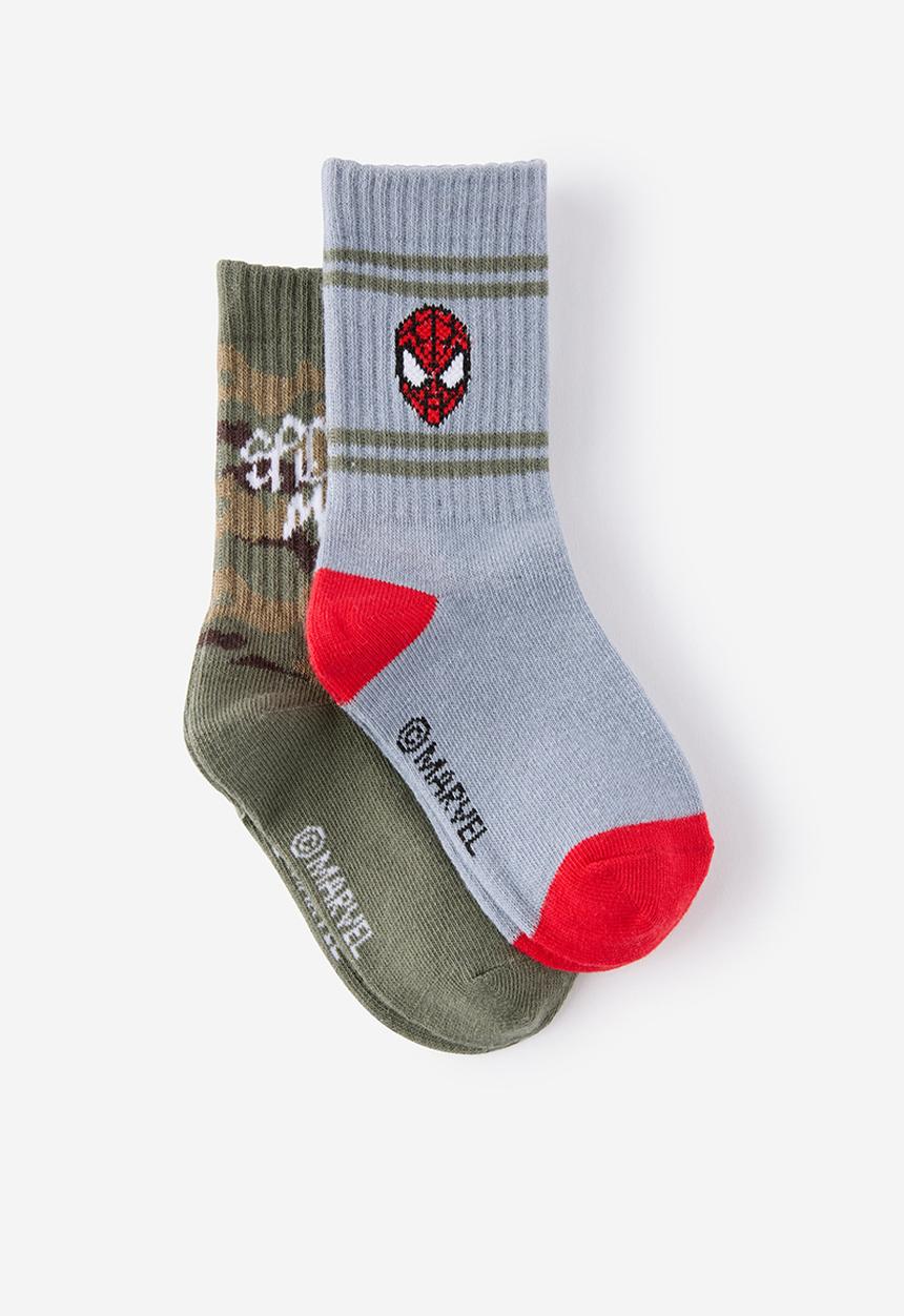 Cotton On - 2Pk Lcn Crew Sock - Lcn Mar Spiderman/Camo