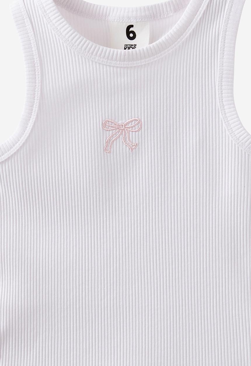 Cotton On - Fitted Essential Tank - White/Tea Party Pink Bow