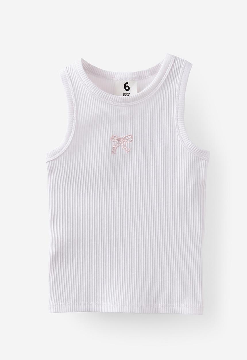 Cotton On - Fitted Essential Tank - White/Tea Party Pink Bow