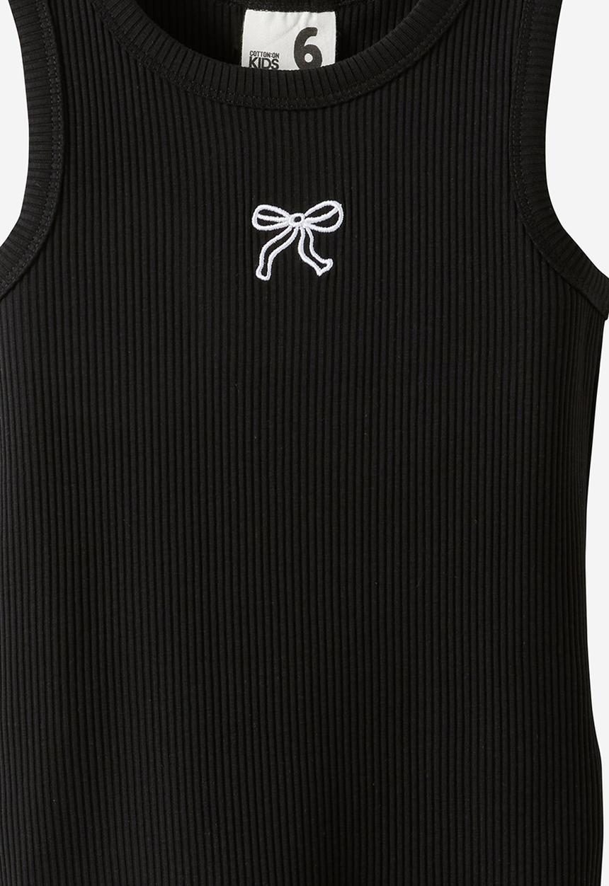 Cotton On - Fitted Essential Tank - Black/White Bow Emb