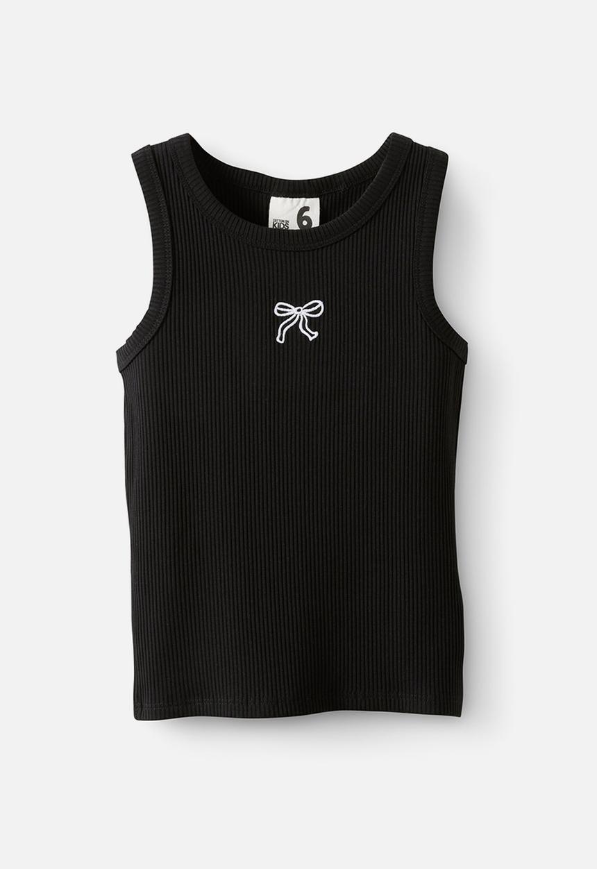 Cotton On - Fitted Essential Tank - Black/White Bow Emb