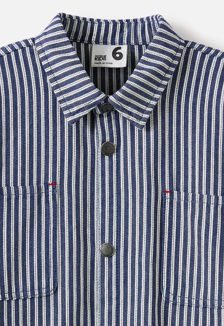 Cotton On - Cooper Overshirt -  Denim Navy/Ticking Stripe
