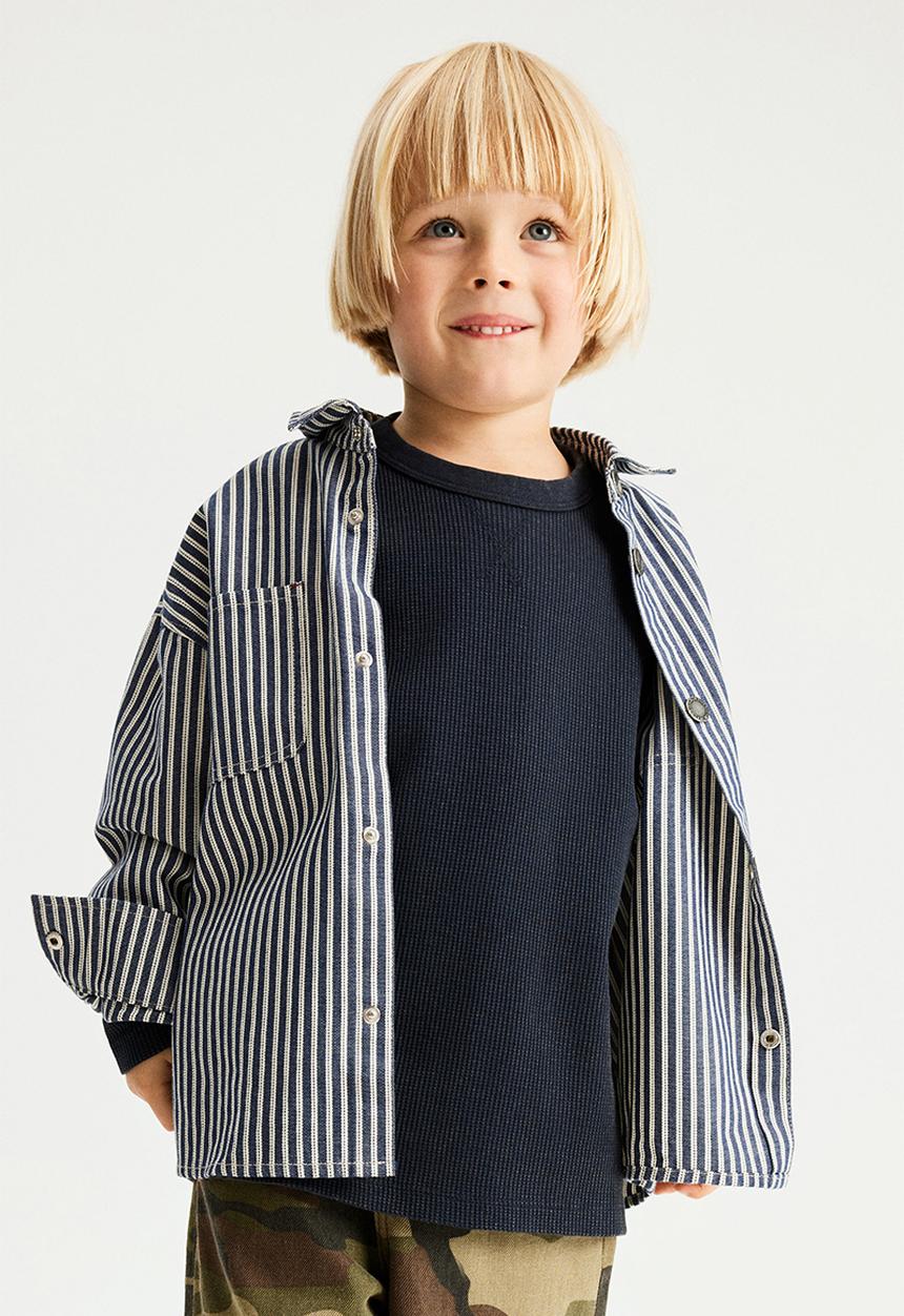 Cotton On - Cooper Overshirt -  Denim Navy/Ticking Stripe