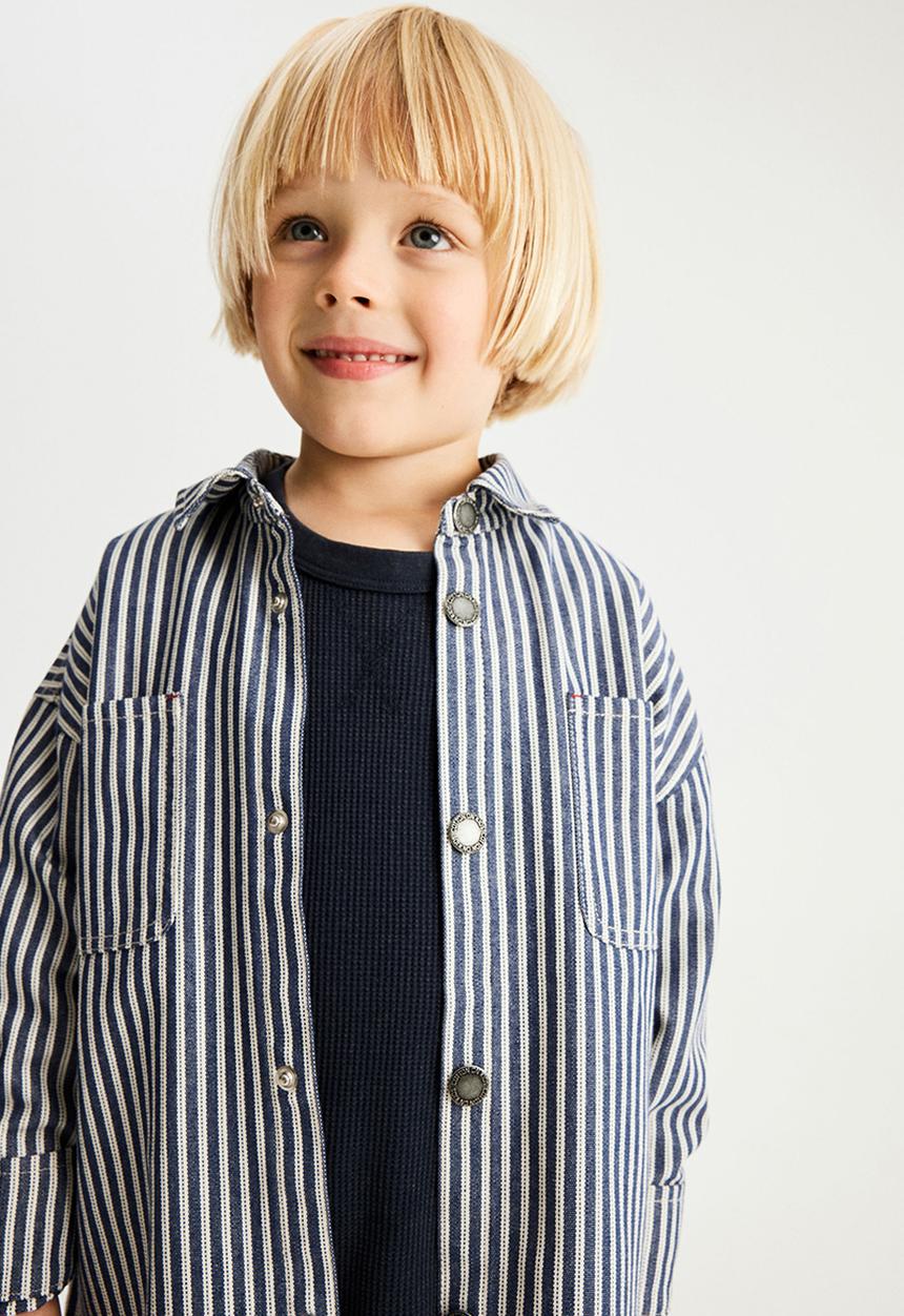 Cotton On - Cooper Overshirt -  Denim Navy/Ticking Stripe