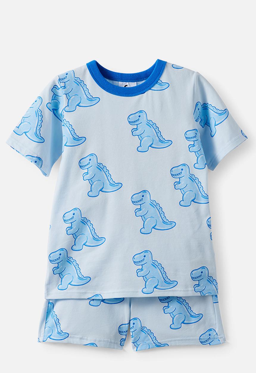 Cotton On - Dreamdrift Short Sleeve Pj Set - Blue Whisper/Gummy Dino Glow