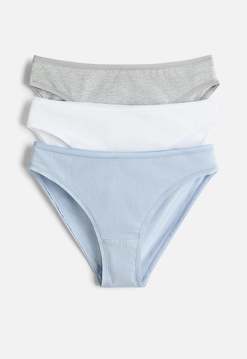 H&M - 3-Pack cotton bikini briefs - light blue/light grey marl