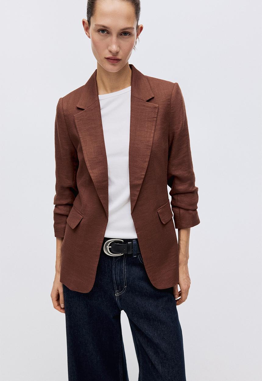 H&M - Gathered-sleeve blazer - rust red