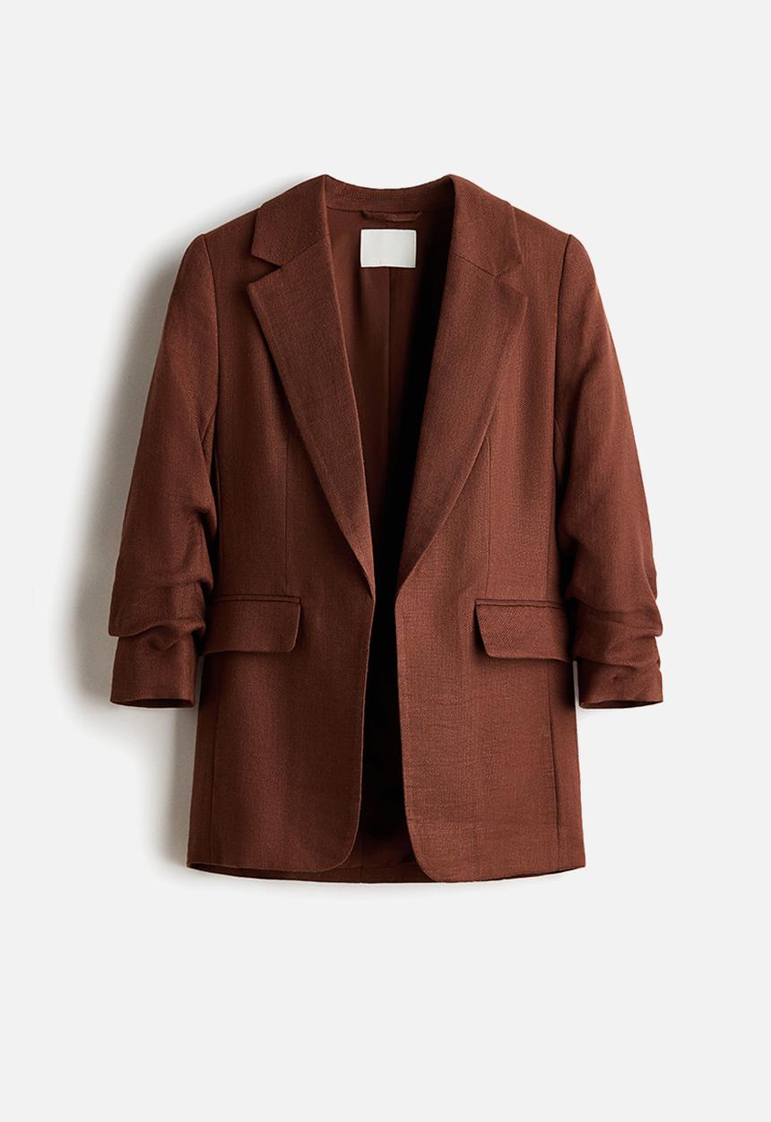 H&M - Gathered-sleeve blazer - rust red