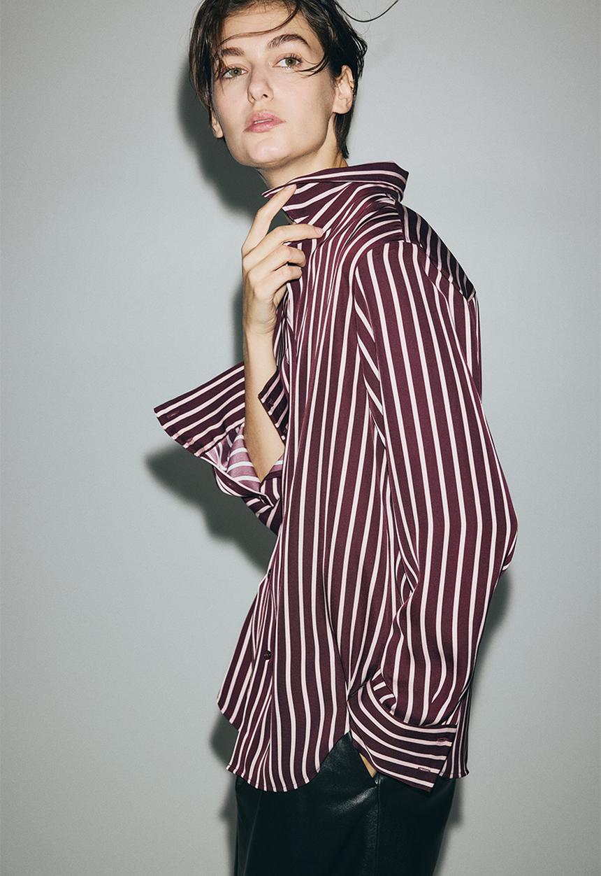 H&M - Shirt - burgundy/pink striped
