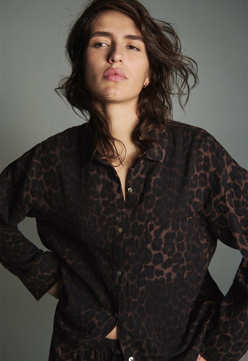 H&M - Cotton muslin pyjamas - brown/leopard print