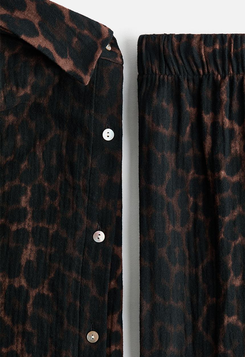 H&M - Cotton muslin pyjamas - brown/leopard print