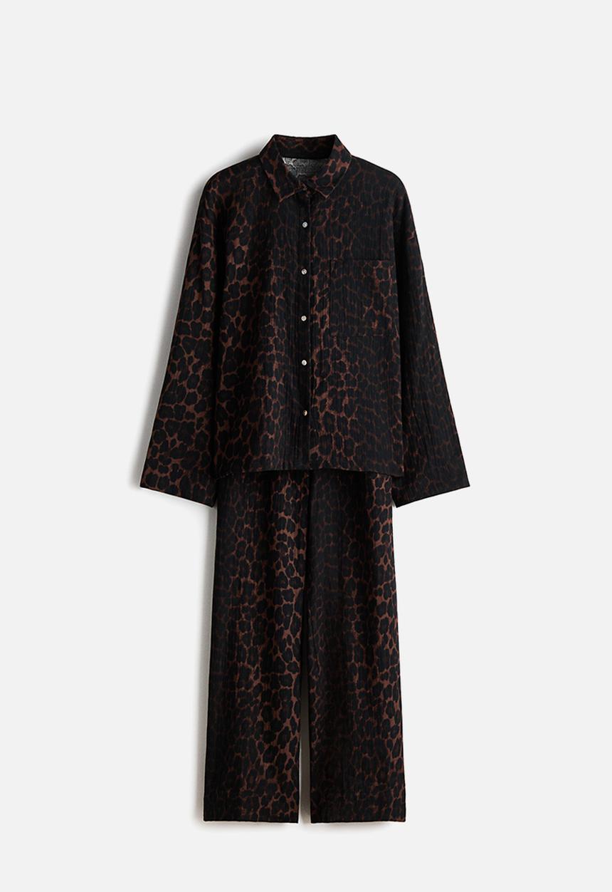 H&M - Cotton muslin pyjamas - brown/leopard print